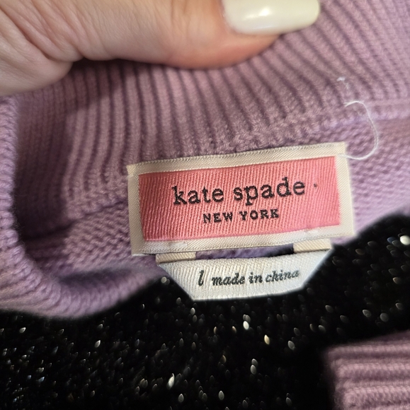 Kate Spade ♠️ Wool Lavender Panther Sweater. Sz Large - Picture 11 of 15